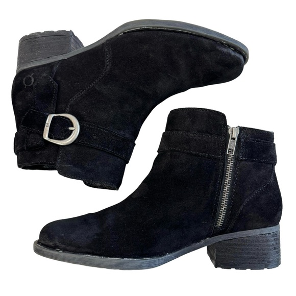 Born Morocco Black Distressed Suede Block Heel Ankle Booties Size 10 - Picture 9 of 16